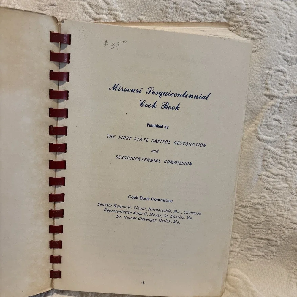 Missouri 1821-1971 Sesquicentennial Cookbook Spiral Midwest Recipes Vintage